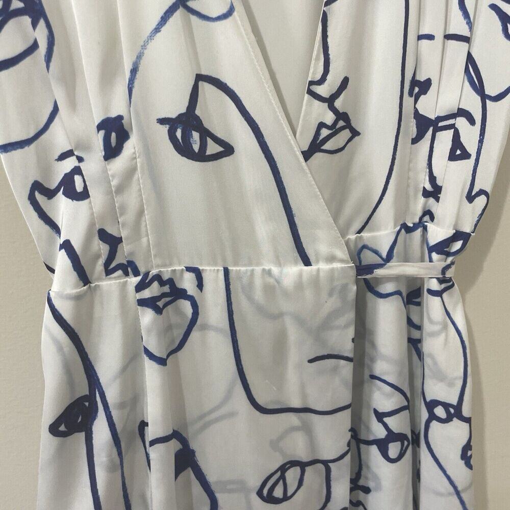 Hutch Printed Rosa Artsy Wrap Short Sleeve Tiered Midi Dress Faces White Size XS - Picture 5 of 11